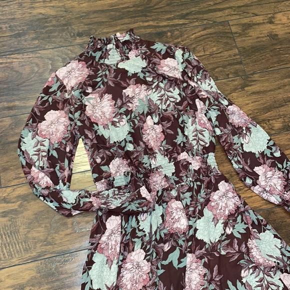 Nanette Lepore Dress Floral Smocked High Low Long Sleeve - Picture 3 of 5